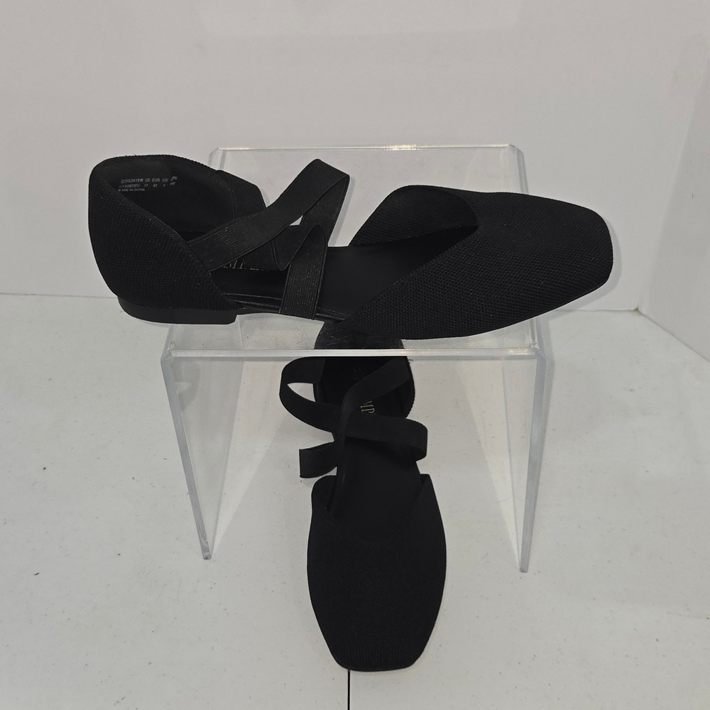 Dream Pairs Women Black Knit Ballet Flats Elastic Straps Square Toe Shoe Size 11